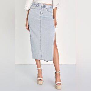 NWT Lulus Light wash denim midi skirt